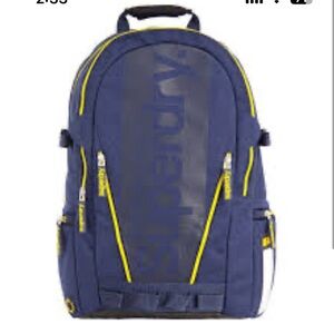 EUC Superdry Men's Backpack Diamond Tarp Dark Navy with Yellow Trim Used